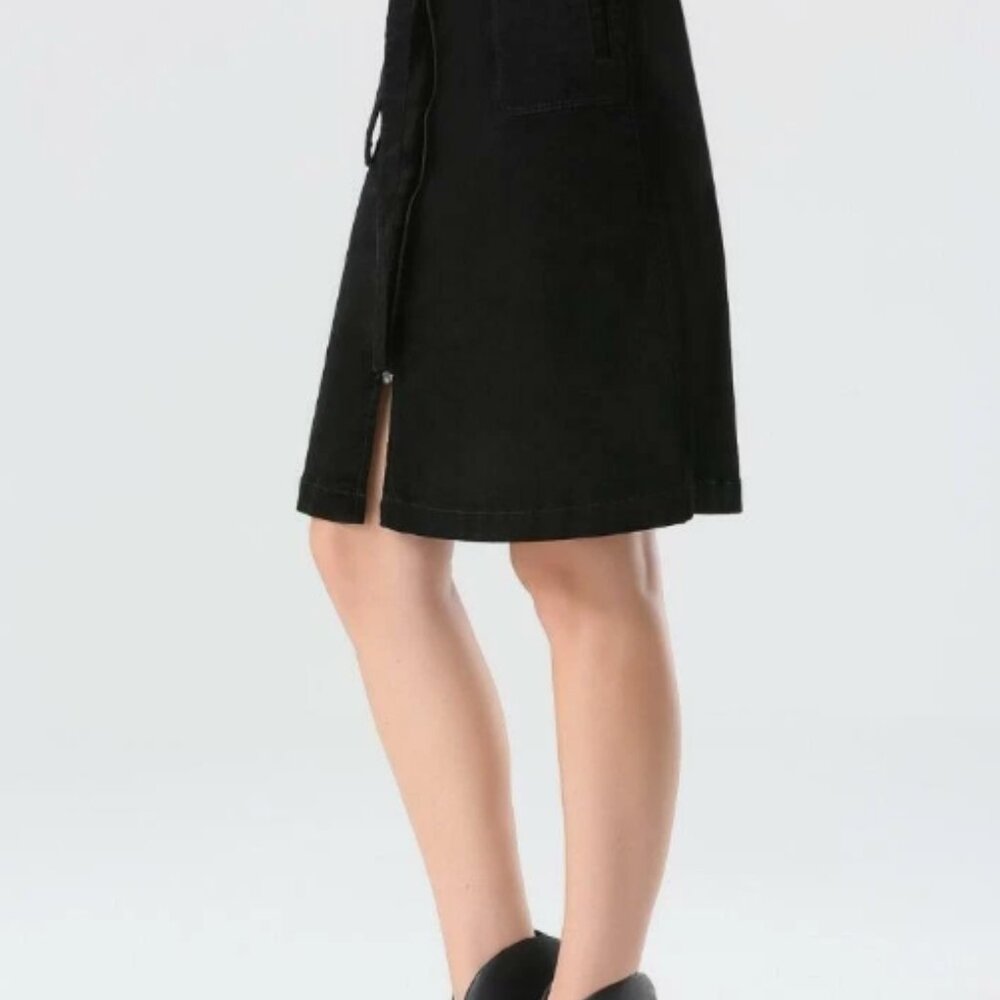 Bebe Black Corduroy A-Line Skirt w Front Zip, Pockets and Tie Belt Size 10 NWT - Picture 1 of 13